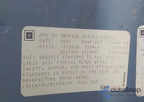 1991 Buick Park Avenue from USA, damaged, VIN 1G4CW53L2M1685399